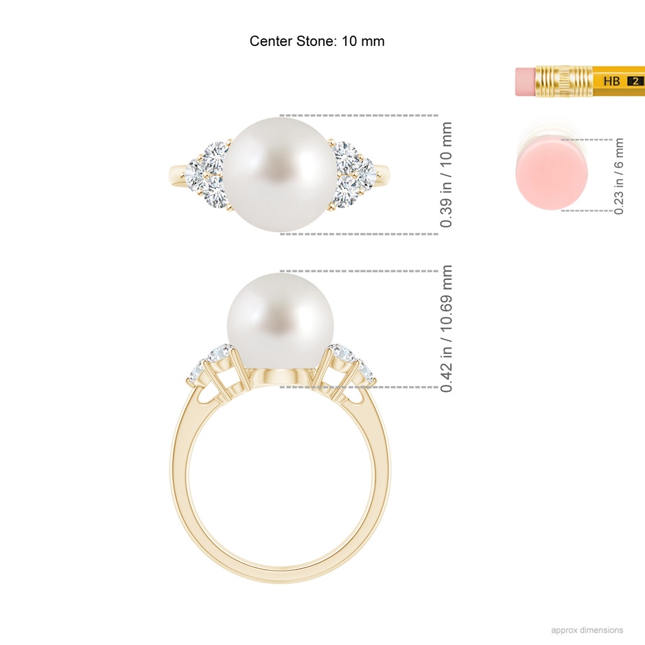 10mm AAA South Sea Pearl Trio Diamond Ring in Yellow Gold ruler
