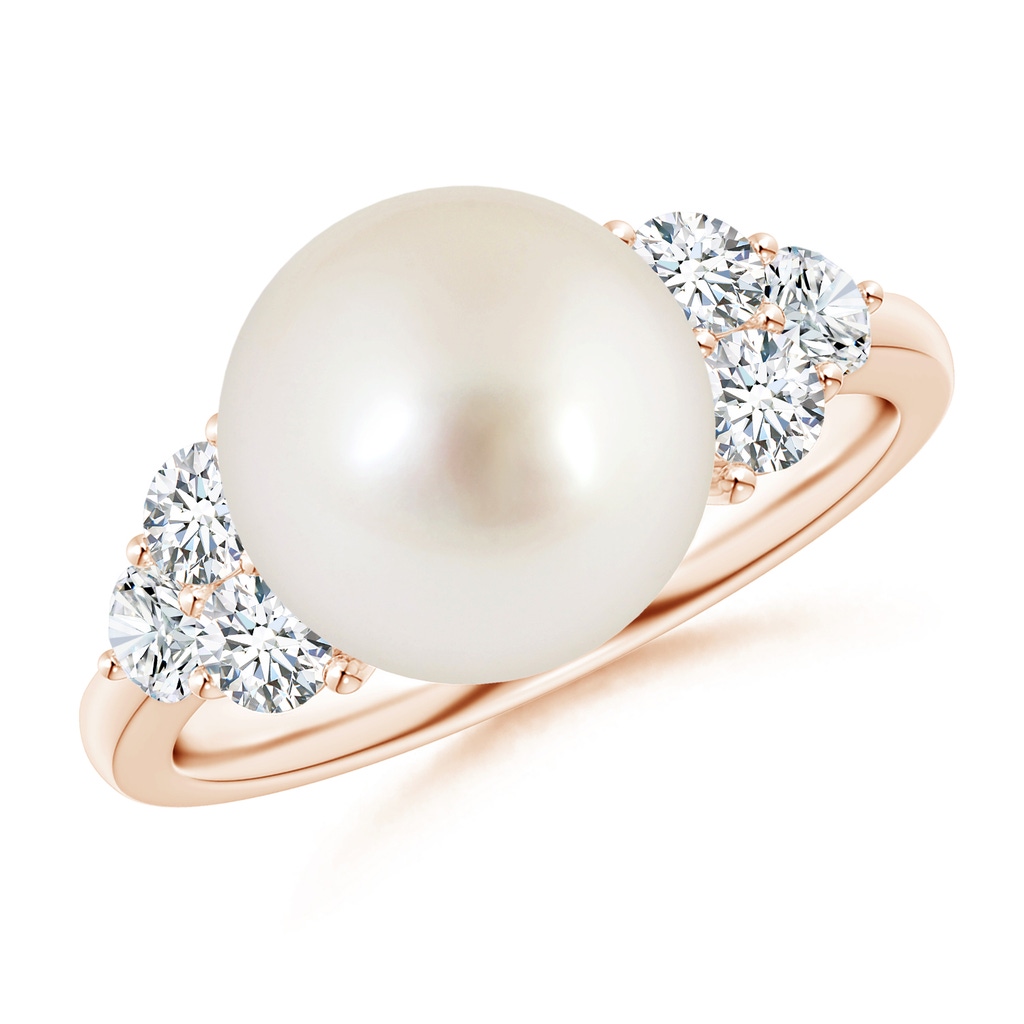 10mm AAAA South Sea Pearl Trio Diamond Ring in Rose Gold