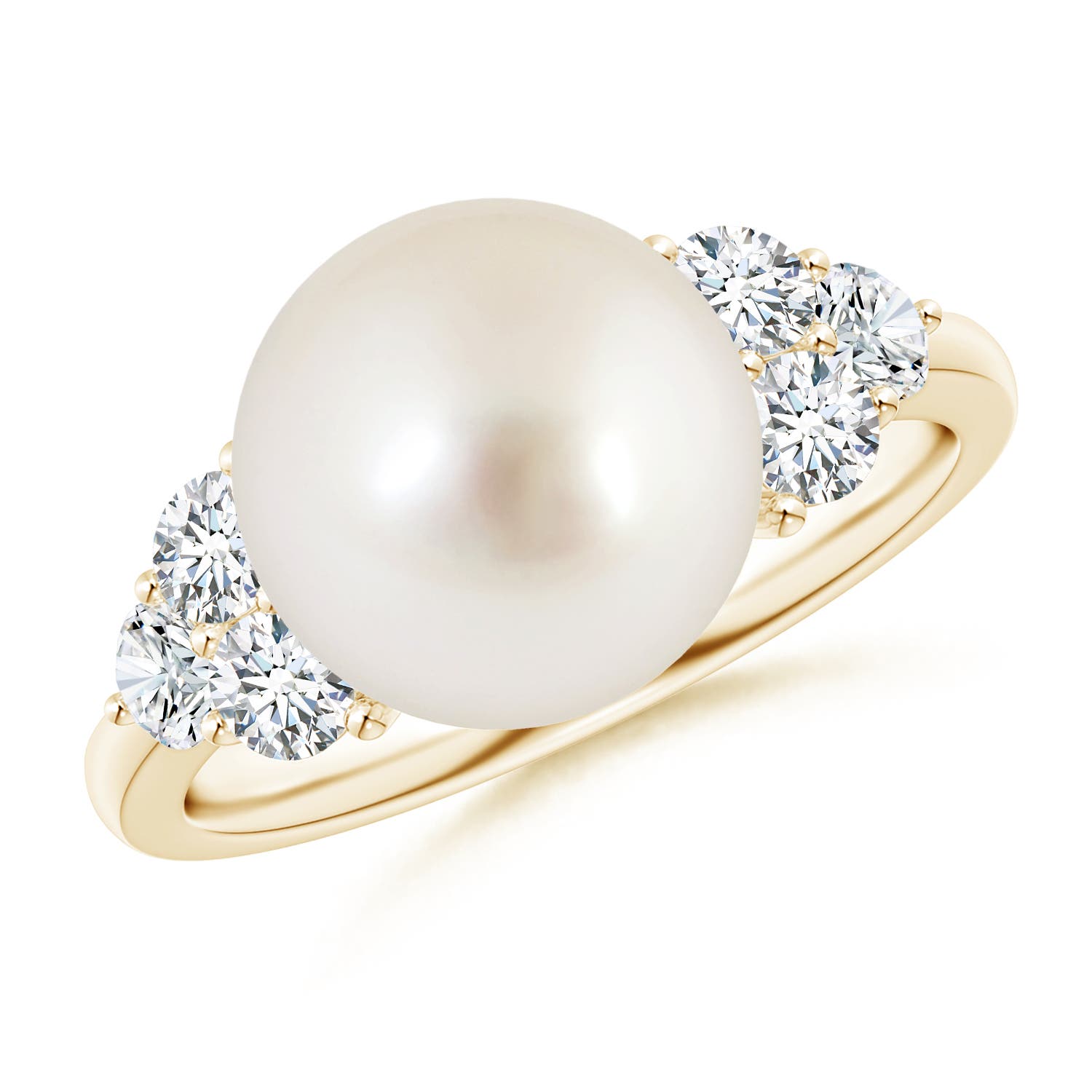 10mm AAAA South Sea Pearl Trio Diamond Ring in Yellow Gold