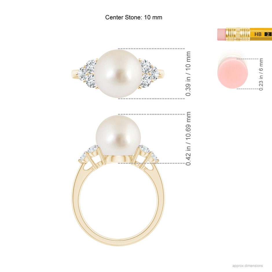 10mm AAAA South Sea Pearl Trio Diamond Ring in Yellow Gold ruler
