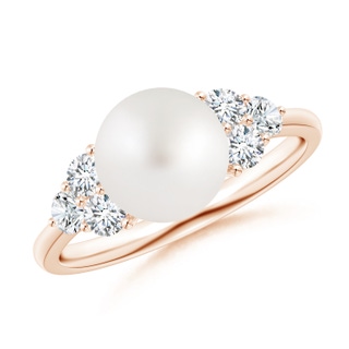 8mm AA South Sea Pearl Trio Diamond Ring in Rose Gold