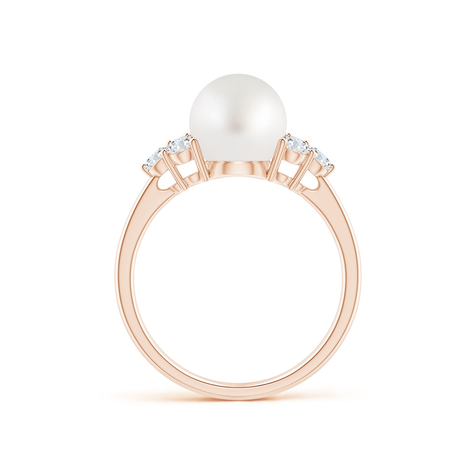 8mm AA South Sea Pearl Trio Diamond Ring in Rose Gold side 1