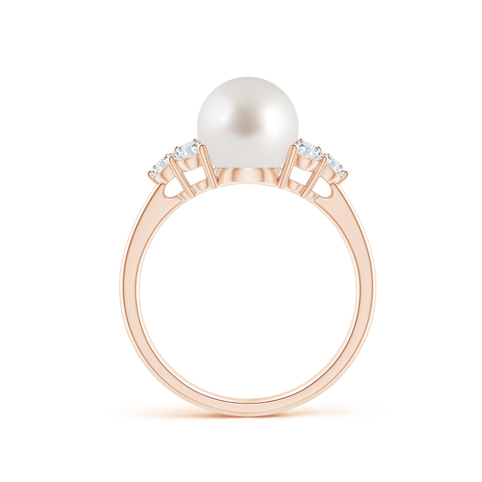 8mm AAA South Sea Pearl Trio Diamond Ring in Rose Gold side 1