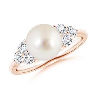 8mm AAAA South Sea Pearl Trio Diamond Ring in Rose Gold