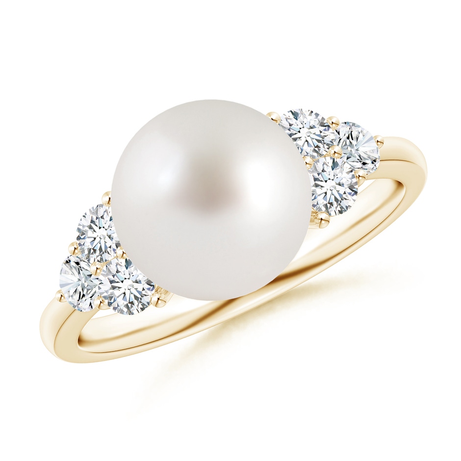 9mm AAA South Sea Pearl Trio Diamond Ring in Yellow Gold 