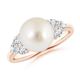 9mm AAAA South Sea Pearl Trio Diamond Ring in Rose Gold