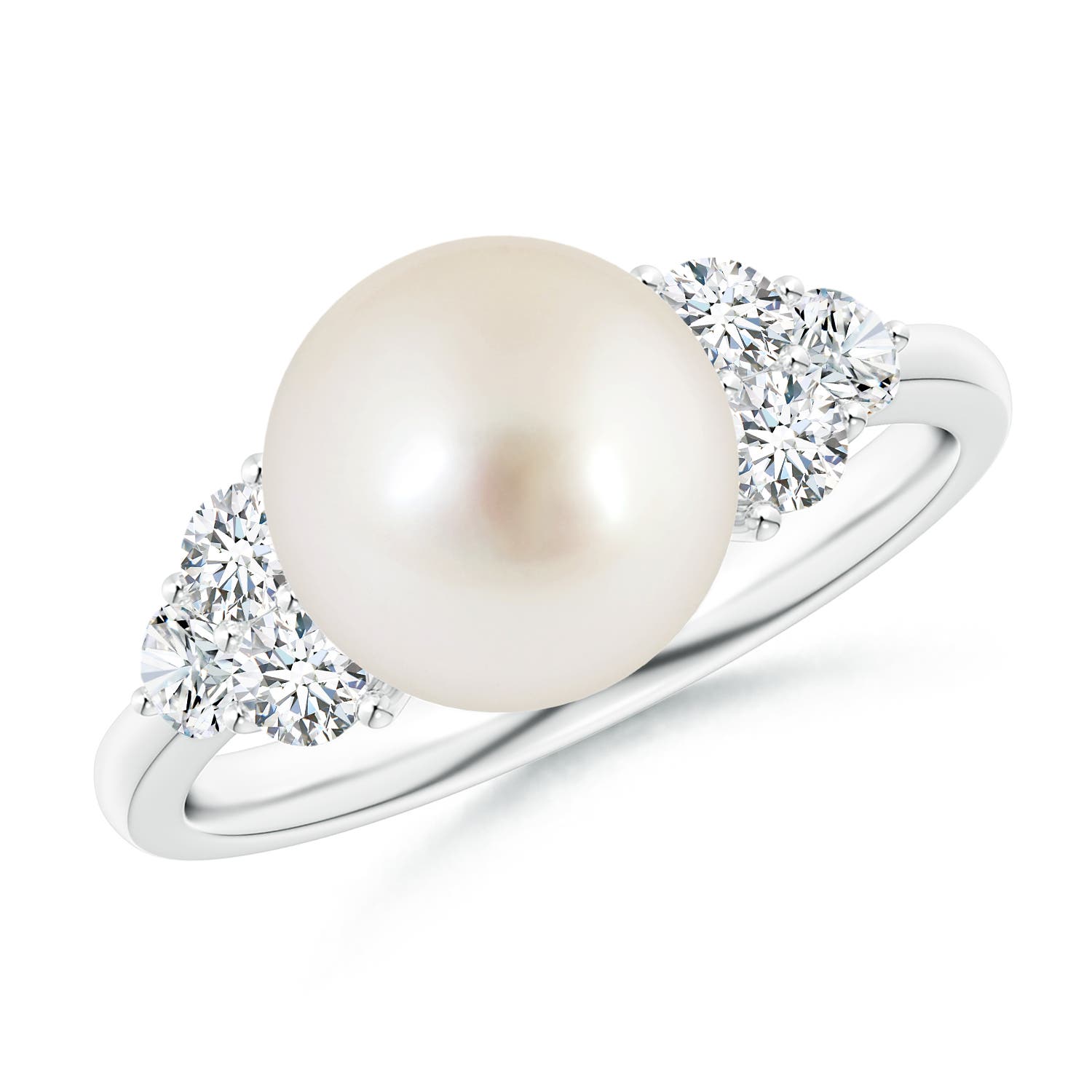 9mm AAAA South Sea Pearl Trio Diamond Ring in White Gold