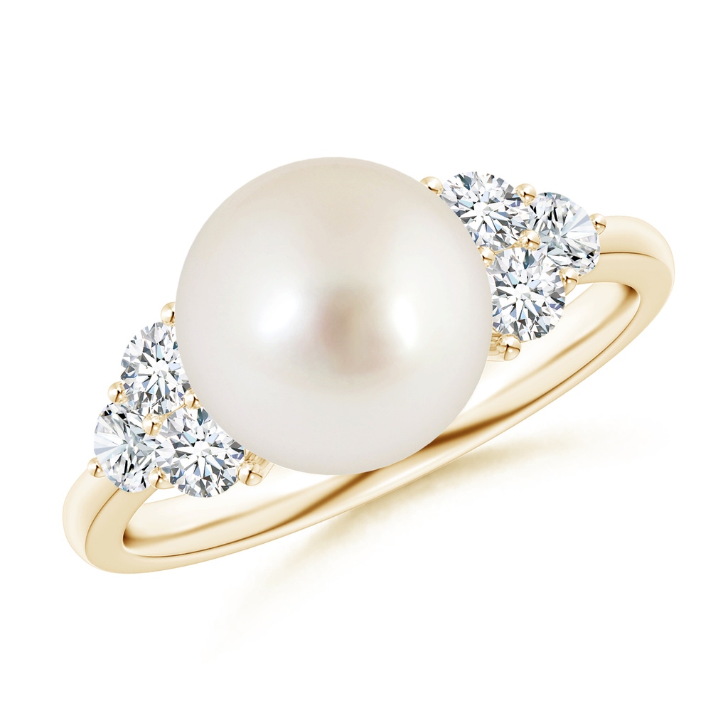 9mm AAAA South Sea Pearl Trio Diamond Ring in Yellow Gold