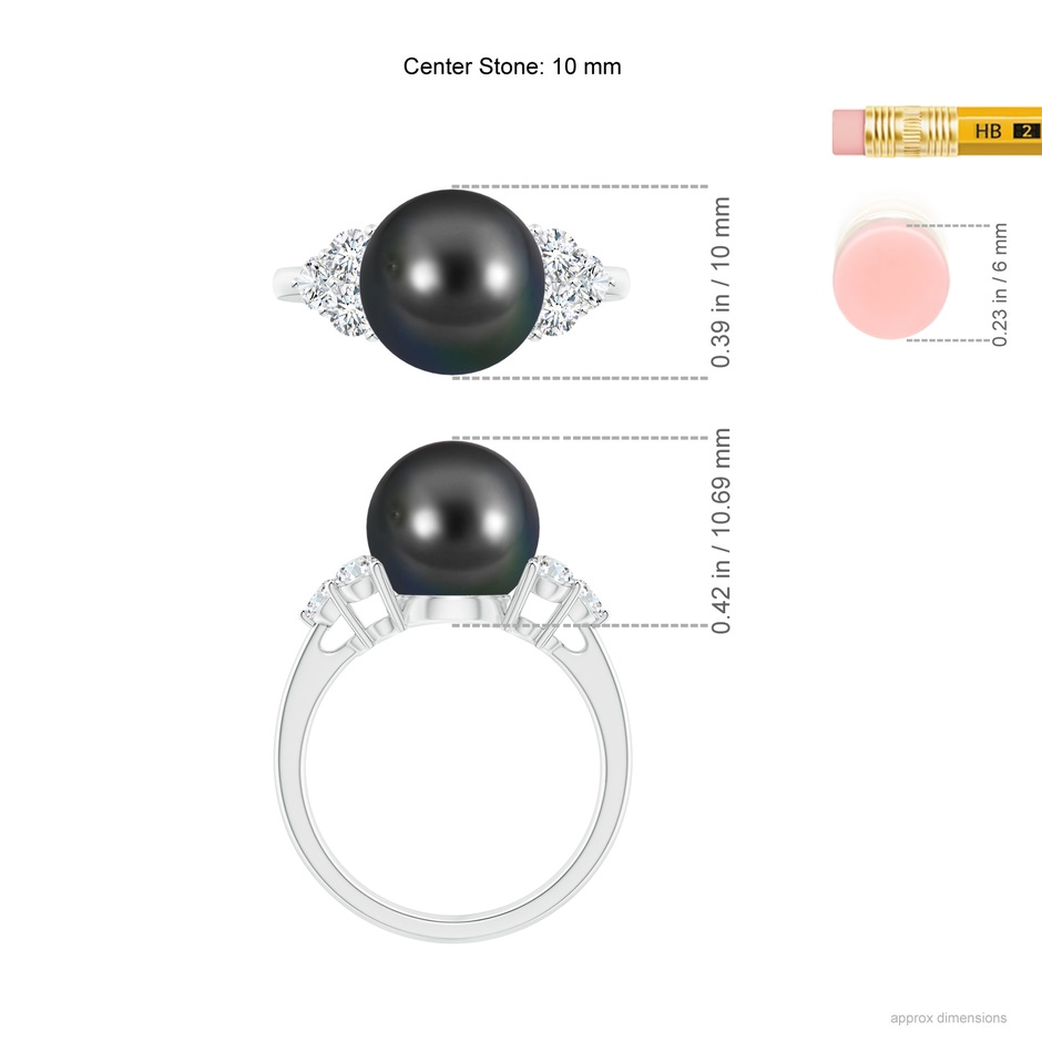 10mm AA Tahitian Pearl Trio Diamond Ring in White Gold ruler