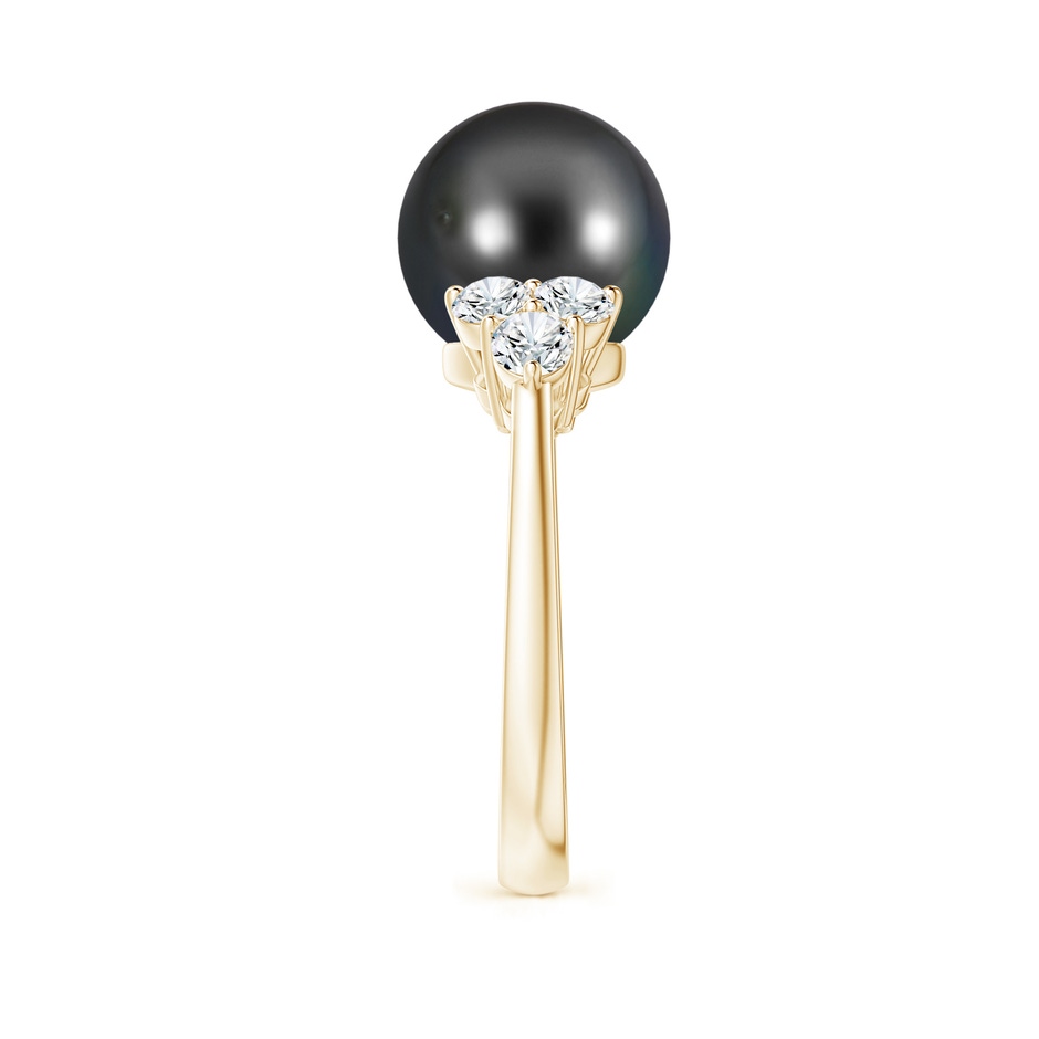 10mm AA Tahitian Pearl Trio Diamond Ring in Yellow Gold side 2