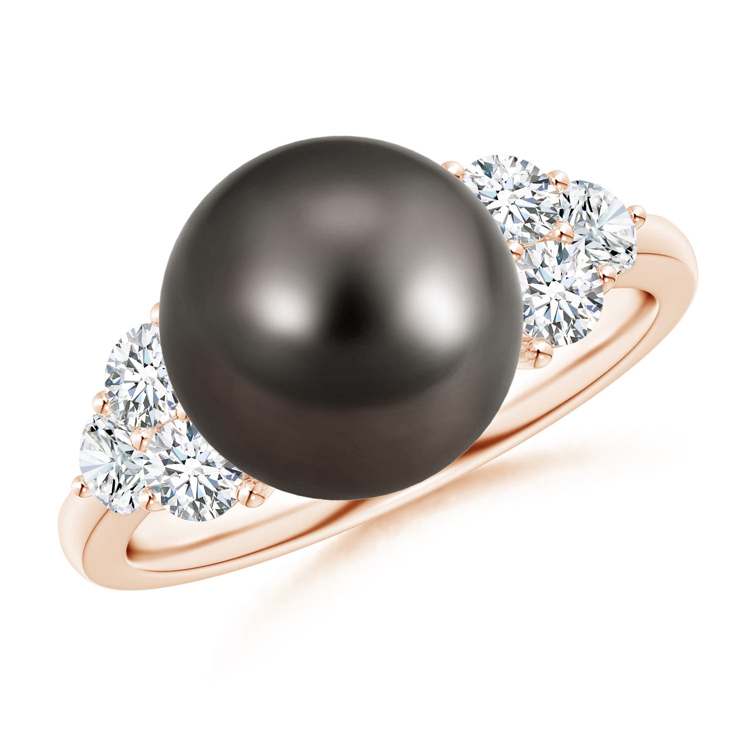 10mm AAA Tahitian Pearl Trio Diamond Ring in Rose Gold