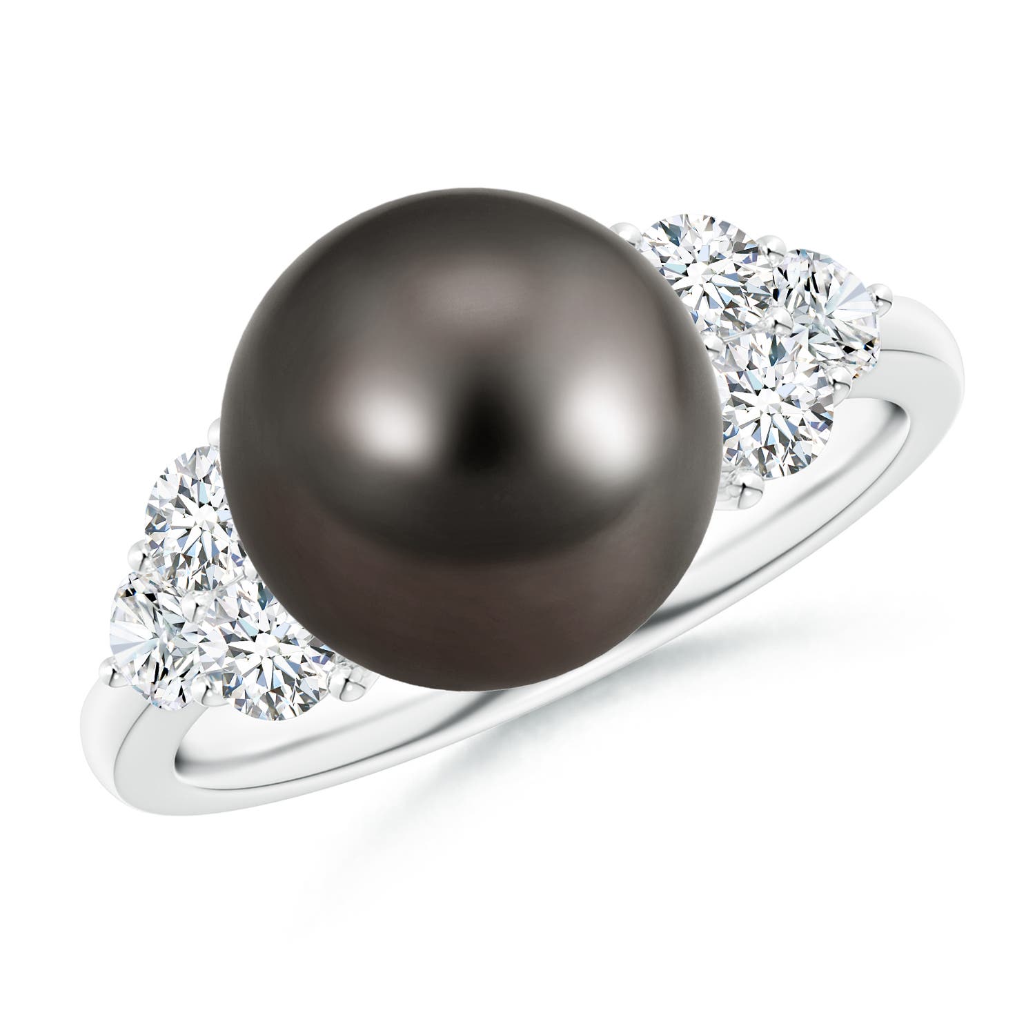10mm AAA Tahitian Pearl Trio Diamond Ring in White Gold