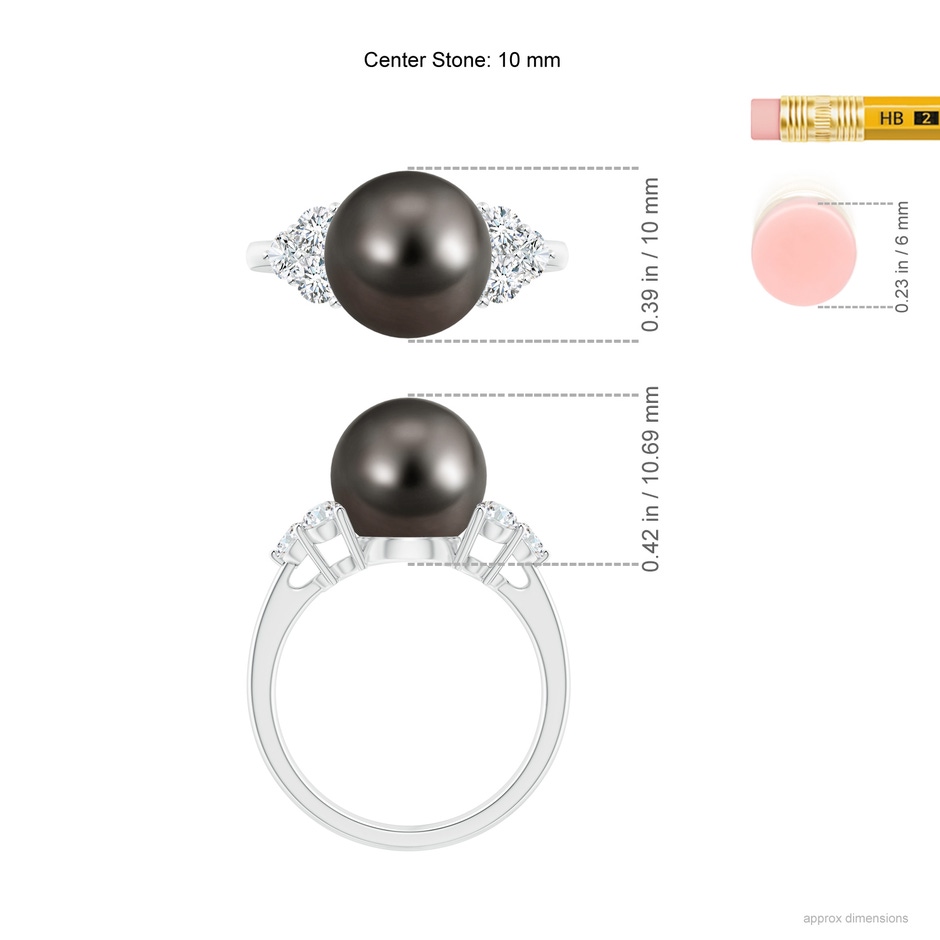 10mm AAA Tahitian Pearl Trio Diamond Ring in White Gold ruler