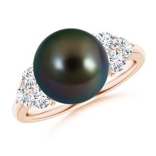 10mm AAAA Tahitian Pearl Trio Diamond Ring in Rose Gold