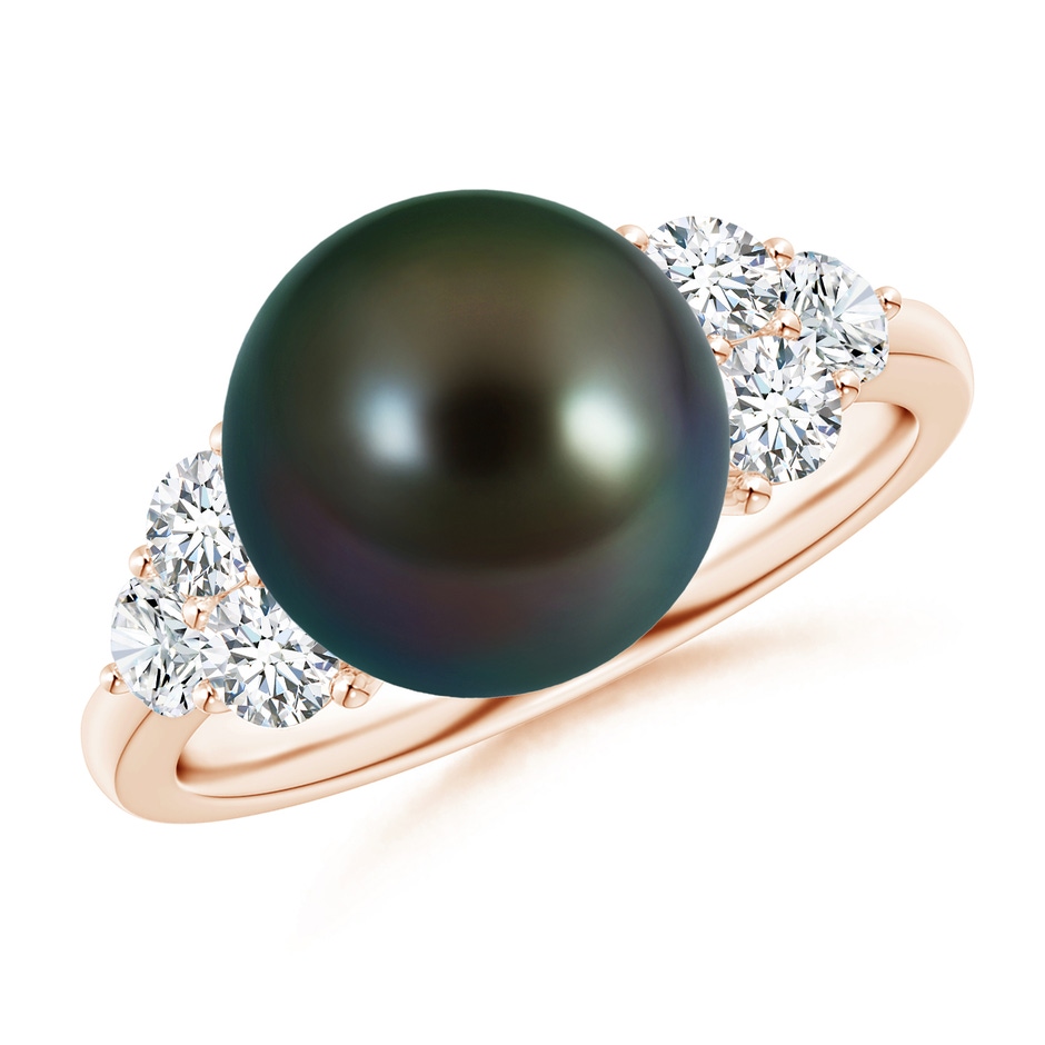 10mm AAAA Tahitian Pearl Trio Diamond Ring in Rose Gold 