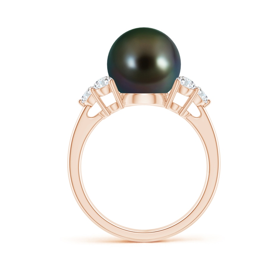 10mm AAAA Tahitian Pearl Trio Diamond Ring in Rose Gold side 1