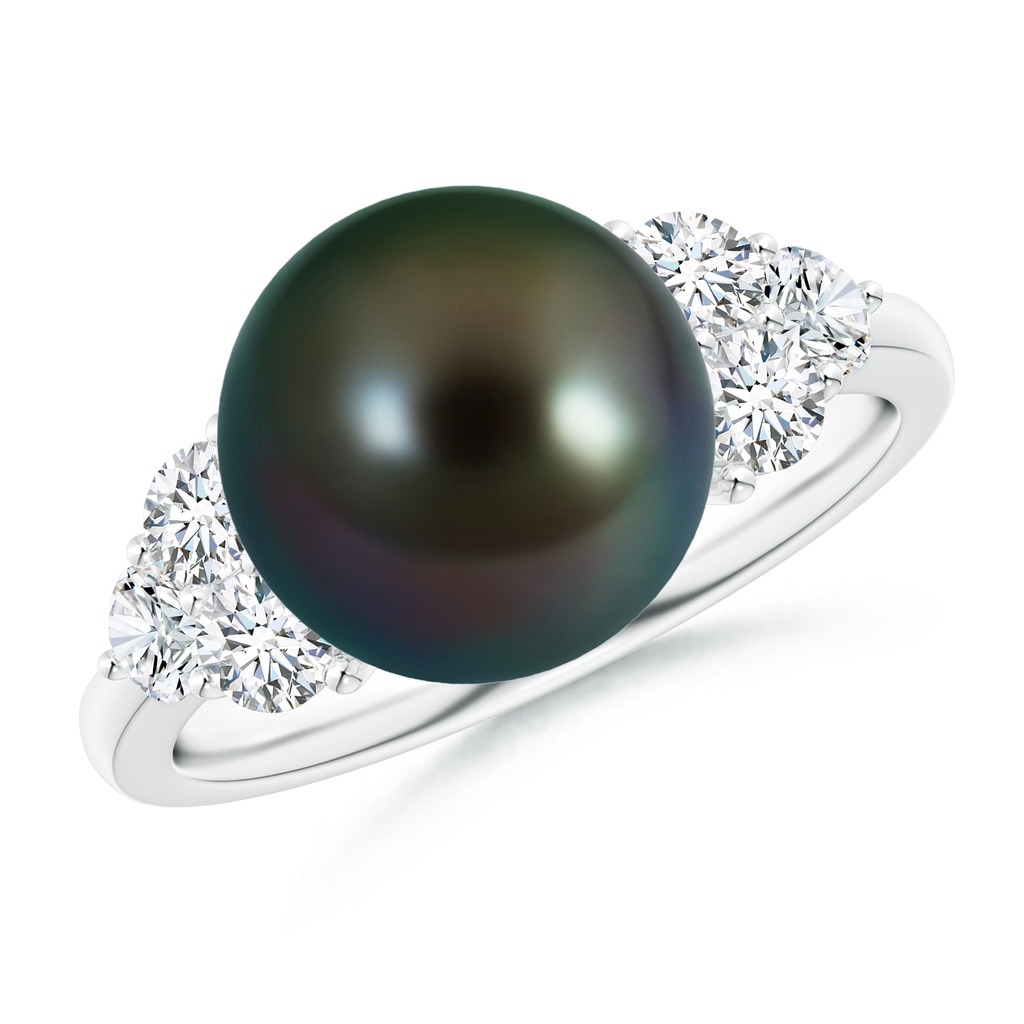 10mm AAAA Tahitian Pearl Trio Diamond Ring in White Gold