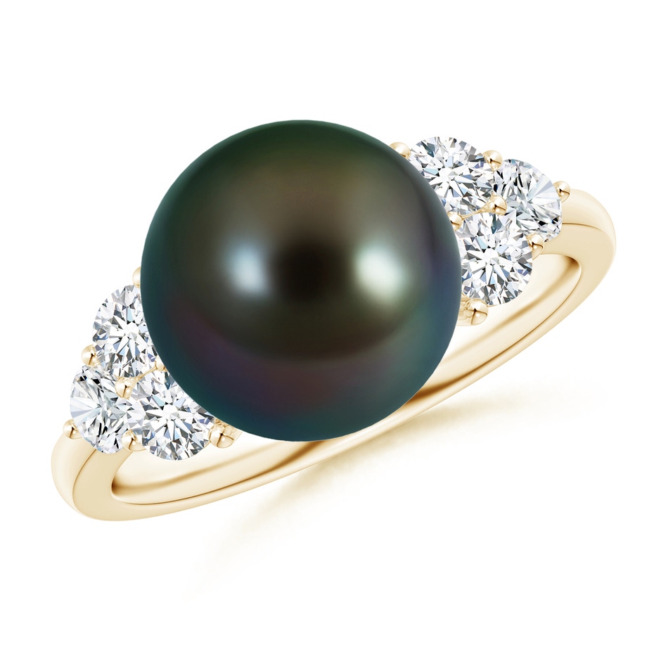 10mm AAAA Tahitian Pearl Trio Diamond Ring in Yellow Gold 