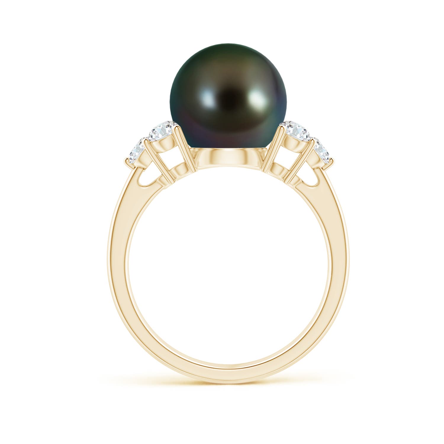 10mm AAAA Tahitian Pearl Trio Diamond Ring in Yellow Gold