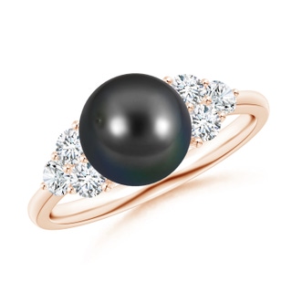 8mm AA Tahitian Pearl Trio Diamond Ring in Rose Gold