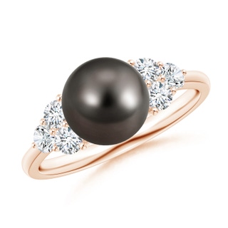 8mm AAA Tahitian Pearl Trio Diamond Ring in Rose Gold