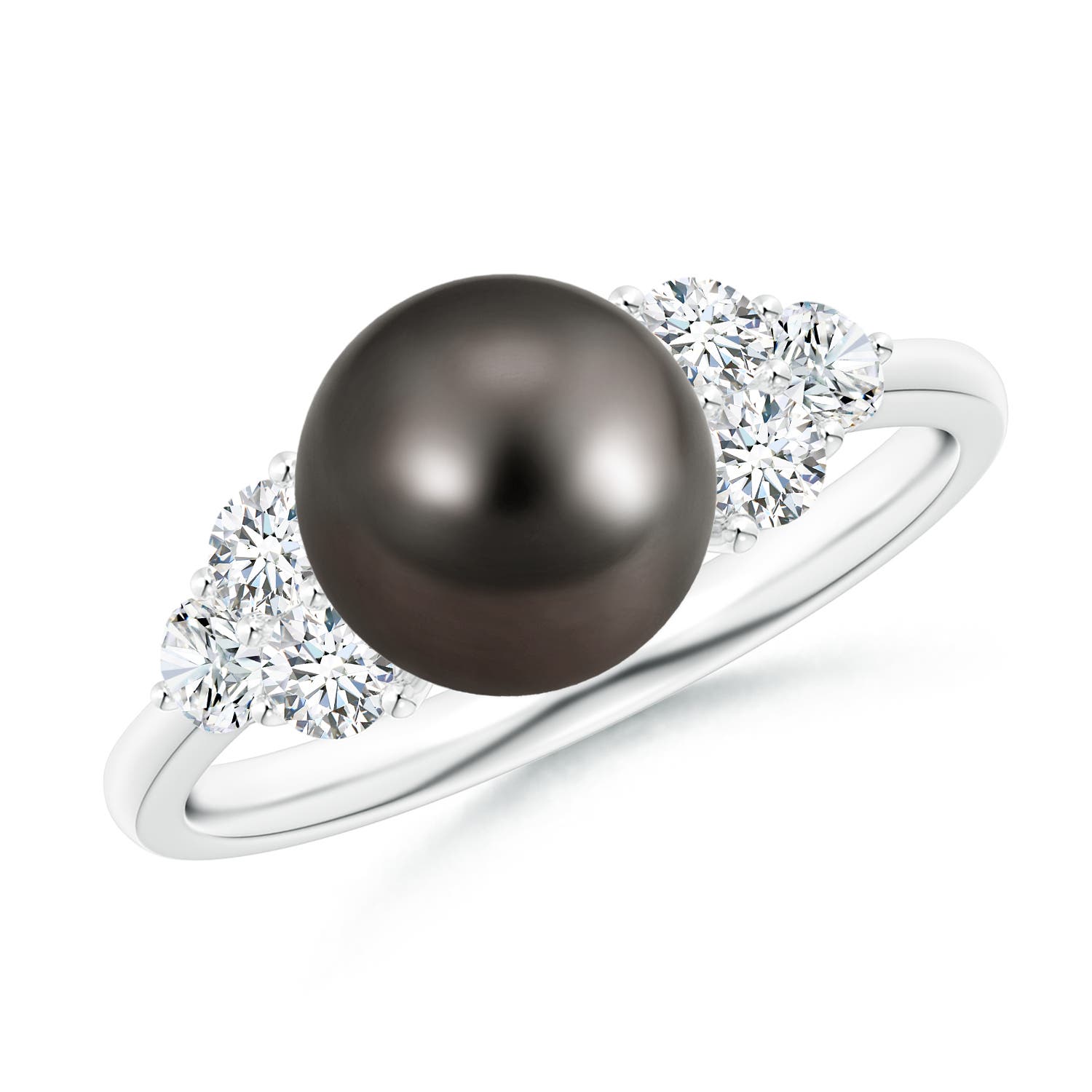 8mm AAA Tahitian Pearl Trio Diamond Ring in White Gold