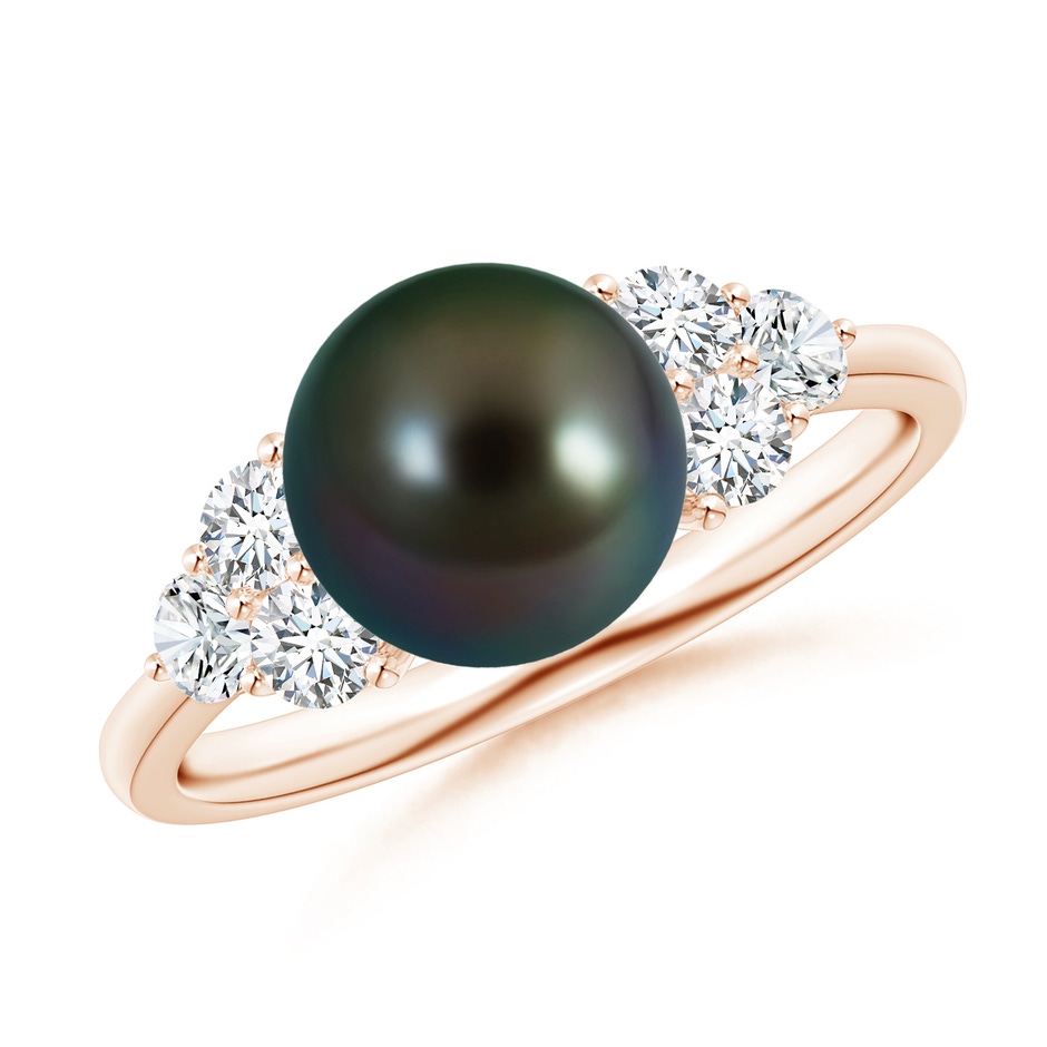 8mm AAAA Tahitian Pearl Trio Diamond Ring in Rose Gold 