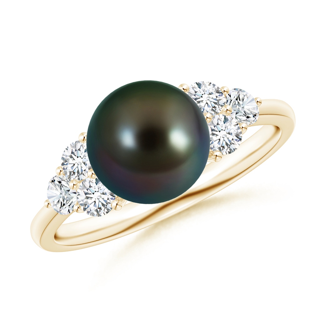 8mm AAAA Tahitian Pearl Trio Diamond Ring in Yellow Gold