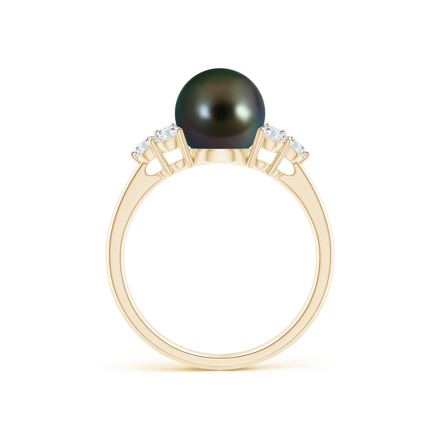 8mm AAAA Tahitian Pearl Trio Diamond Ring in Yellow Gold - side 1
