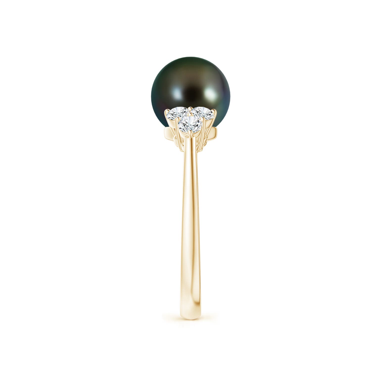 8mm AAAA Tahitian Pearl Trio Diamond Ring in Yellow Gold - side 2