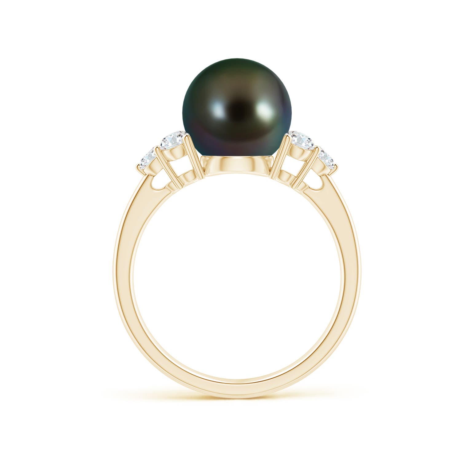 9mm AAAA Tahitian Pearl Trio Diamond Ring in Yellow Gold