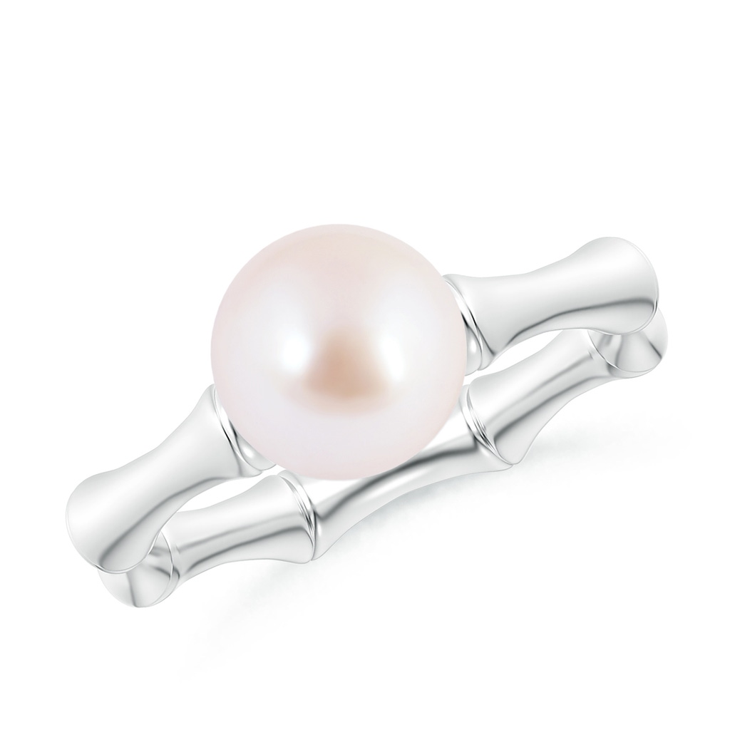 8mm AAA Solitaire Japanese Akoya Pearl Bamboo Inspired Ring in White Gold