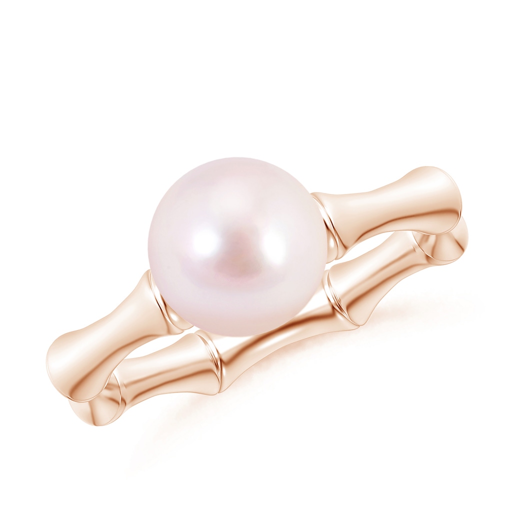 8mm AAAA Solitaire Japanese Akoya Pearl Bamboo Inspired Ring in Rose Gold