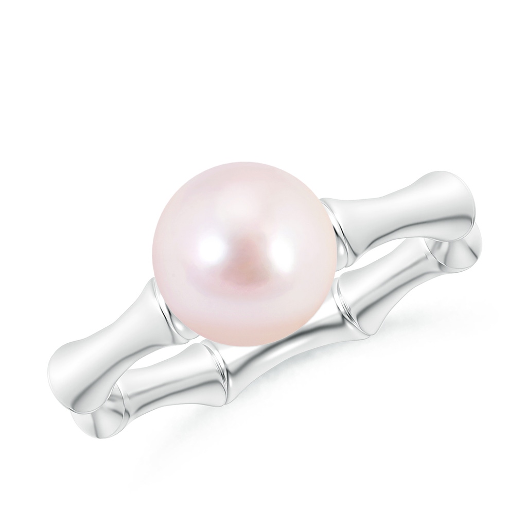 8mm AAAA Solitaire Japanese Akoya Pearl Bamboo Inspired Ring in White Gold