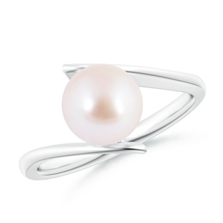 8mm AAA Solitaire Japanese Akoya Pearl Ring with Bypass Shank in White Gold