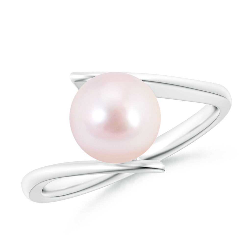 8mm AAAA Solitaire Japanese Akoya Pearl Ring with Bypass Shank in P950 Platinum