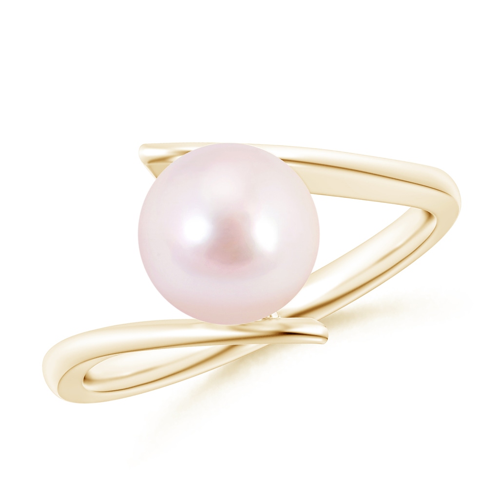 8mm AAAA Solitaire Japanese Akoya Pearl Ring with Bypass Shank in Yellow Gold