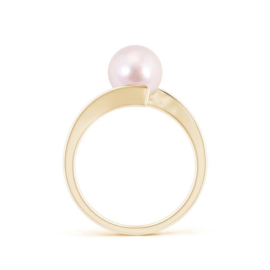 8mm AAAA Solitaire Japanese Akoya Pearl Ring with Bypass Shank in Yellow Gold Side 1