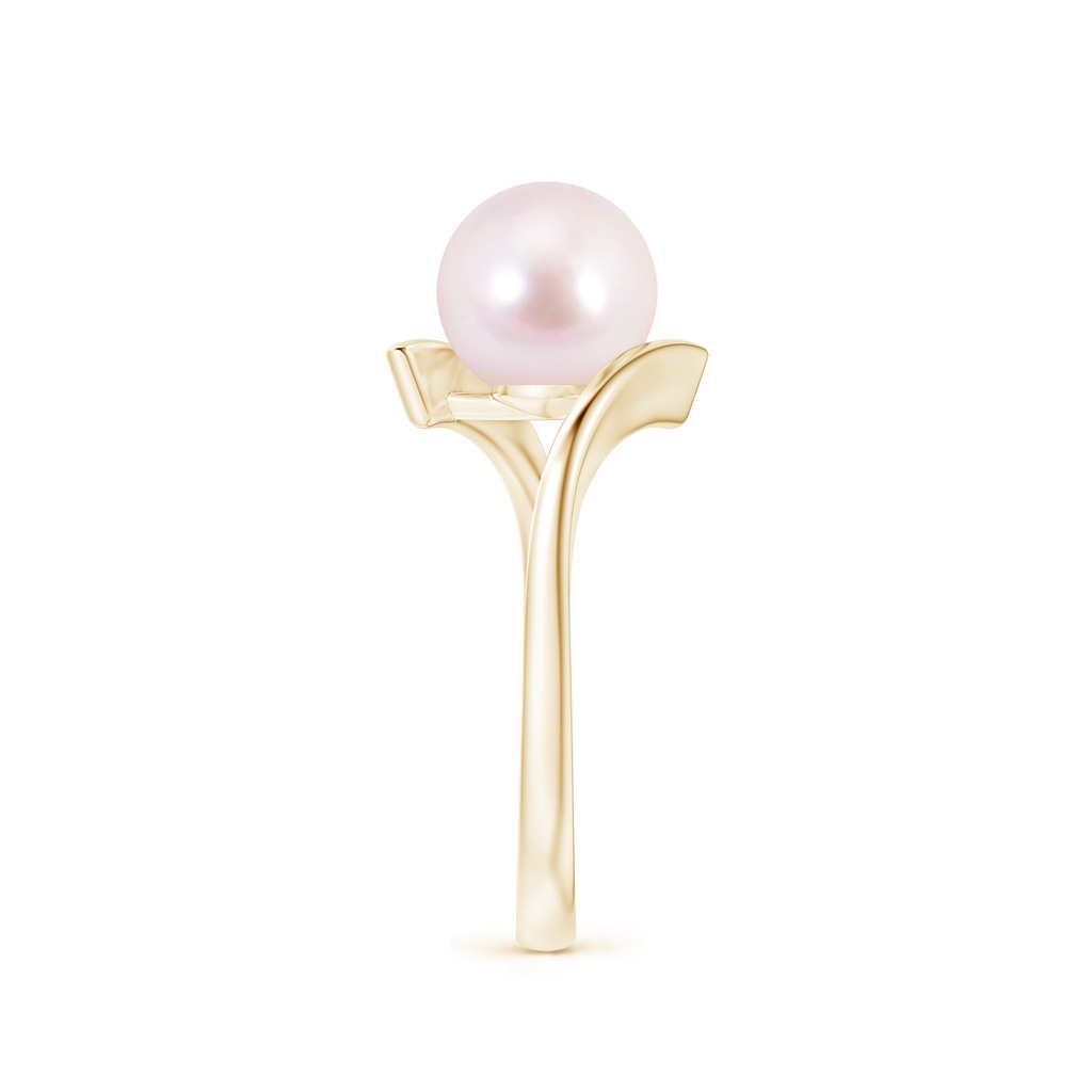 8mm AAAA Solitaire Japanese Akoya Pearl Ring with Bypass Shank in Yellow Gold Side 2