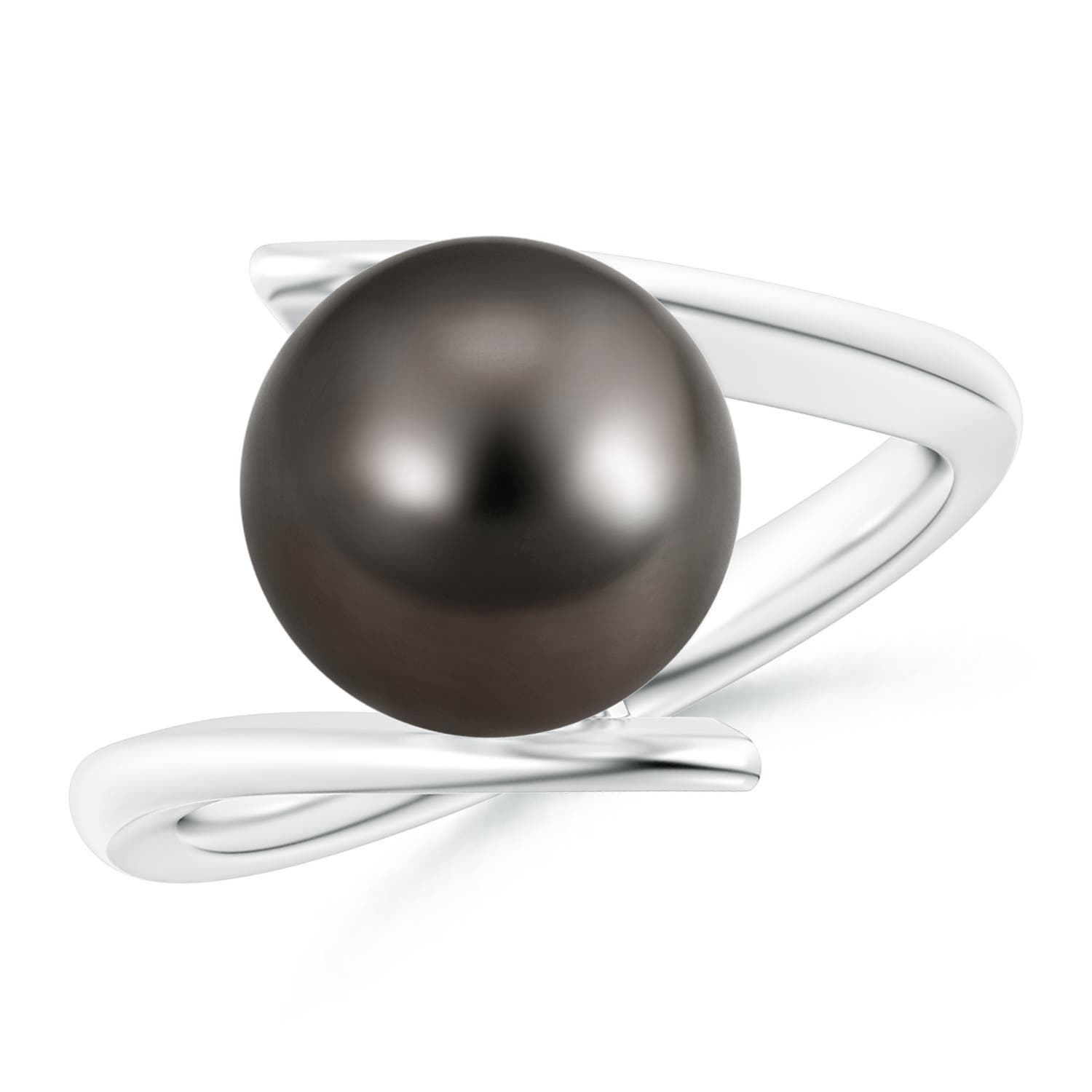 10mm AAA Solitaire Tahitian Pearl Ring with Bypass Shank in White Gold