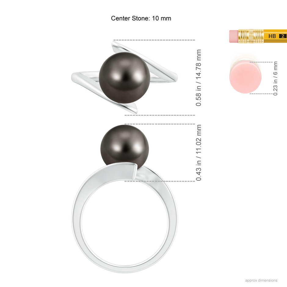 10mm AAA Solitaire Tahitian Pearl Ring with Bypass Shank in White Gold ruler