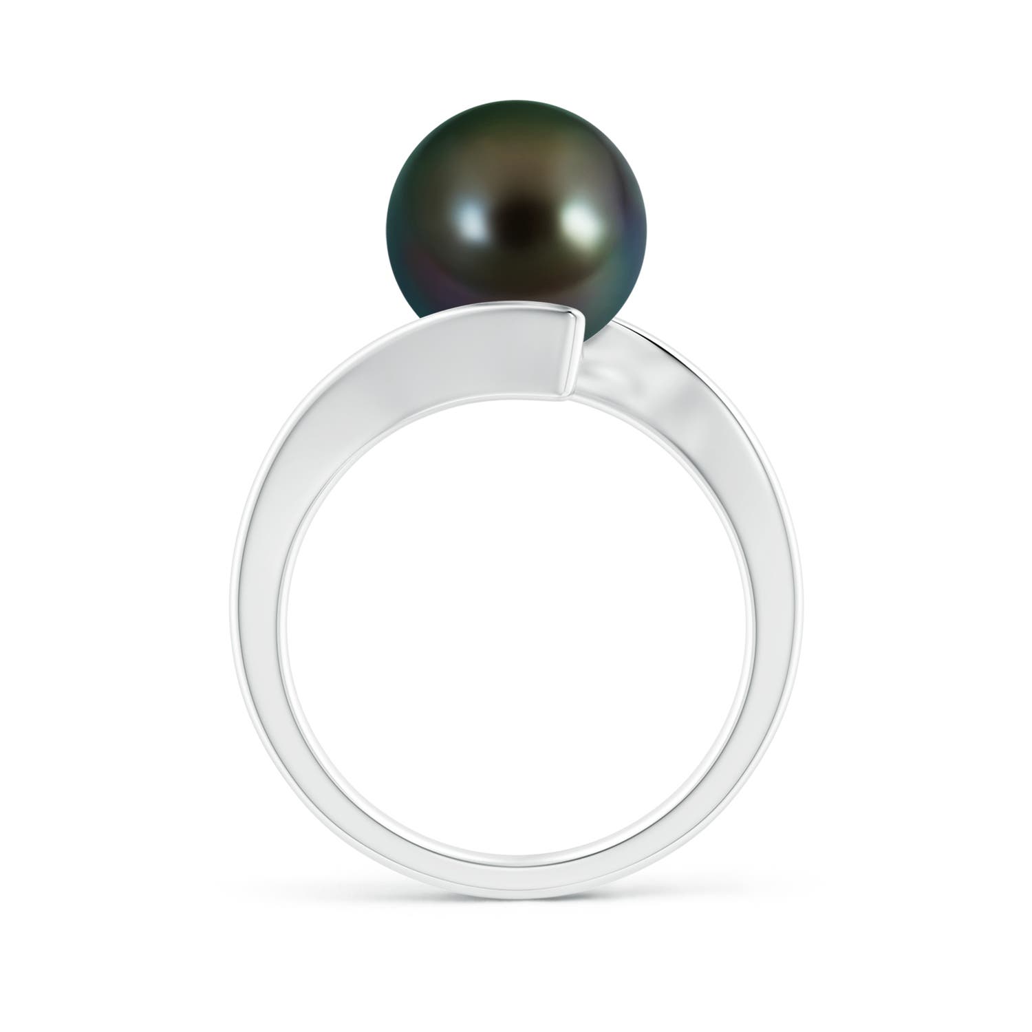 10mm AAAA Solitaire Tahitian Pearl Ring with Bypass Shank in White Gold - side 1