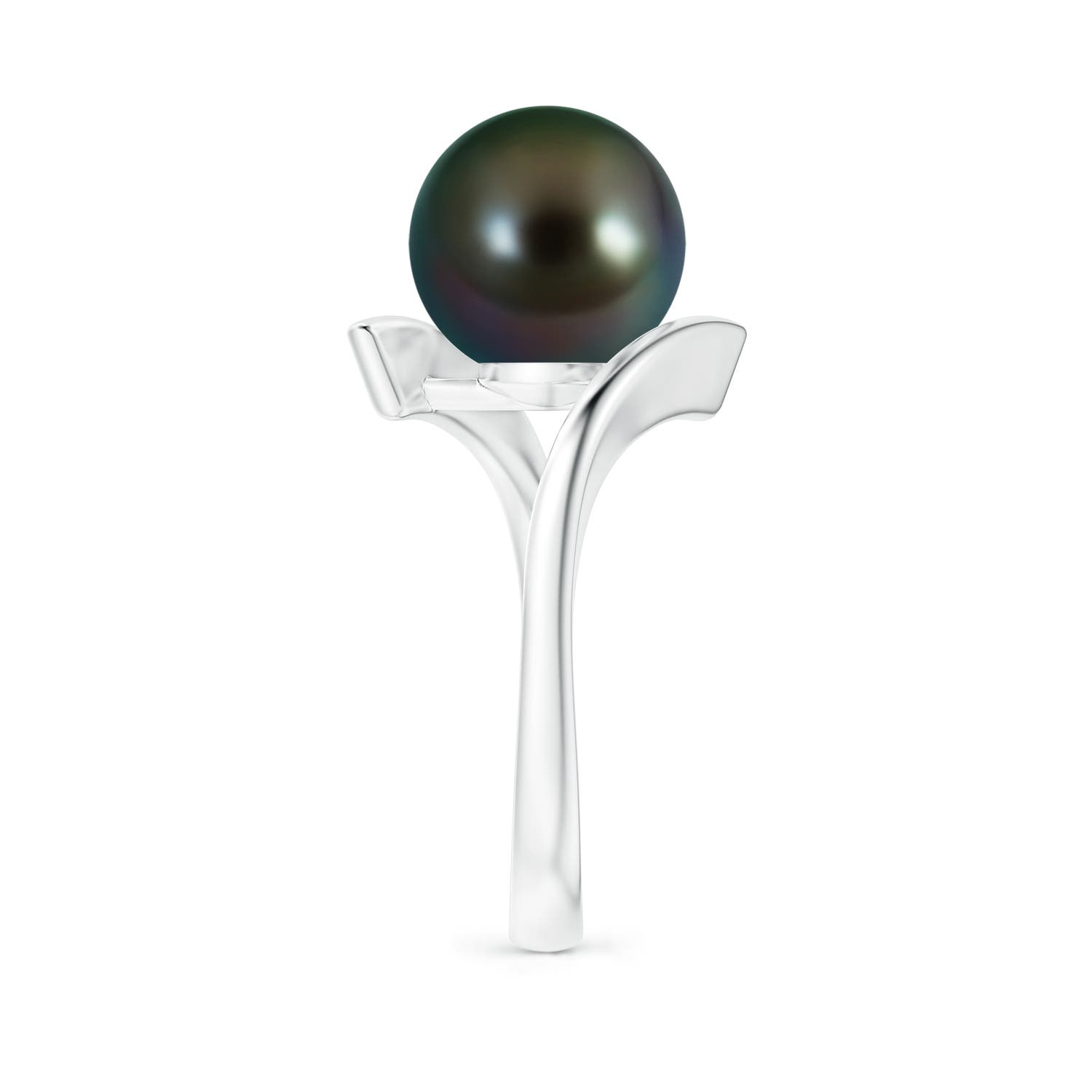 10mm AAAA Solitaire Tahitian Pearl Ring with Bypass Shank in White Gold - side 4