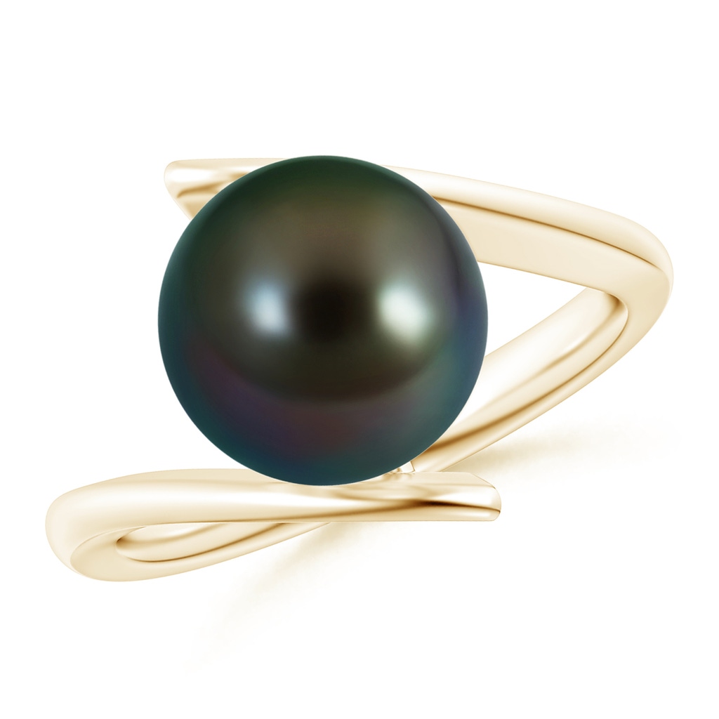 10mm AAAA Solitaire Tahitian Pearl Ring with Bypass Shank in Yellow Gold