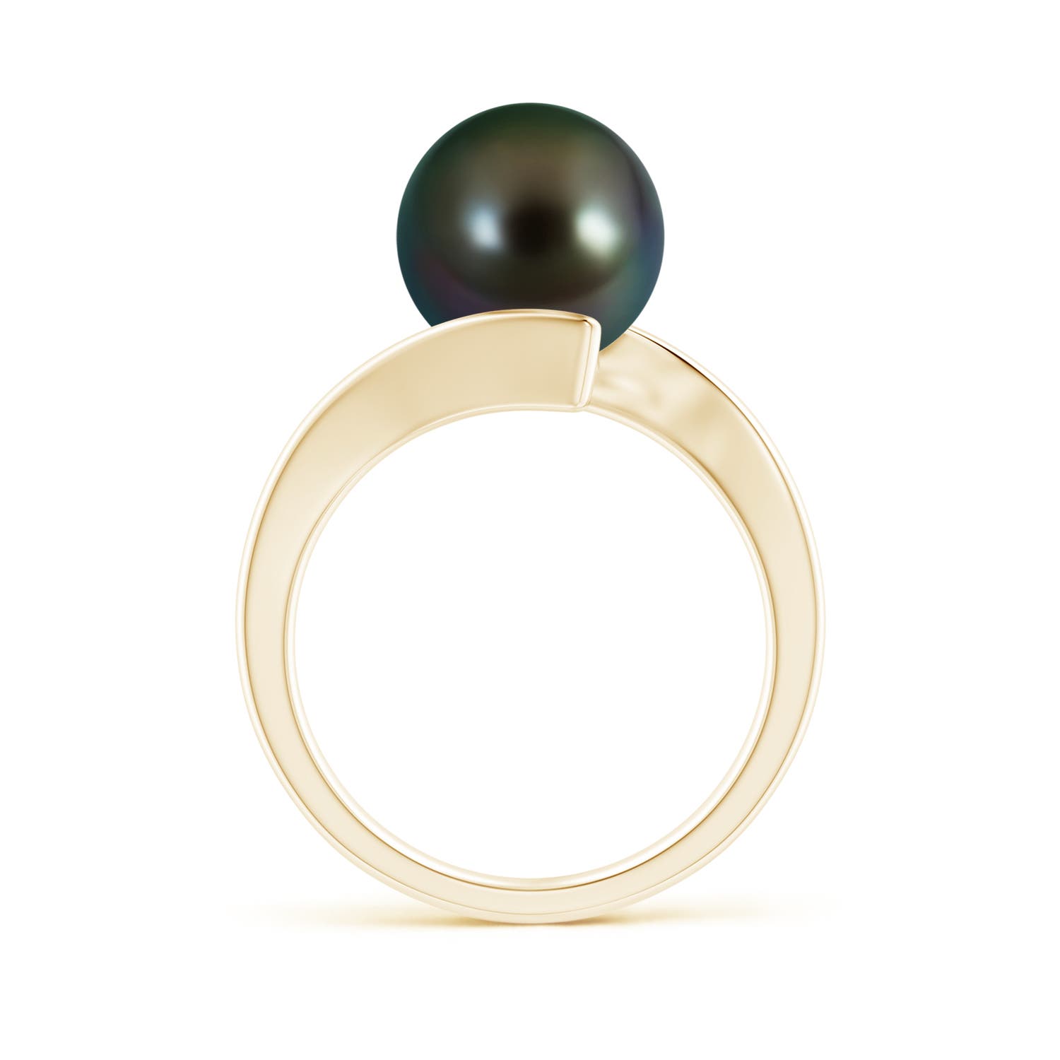 10mm AAAA Solitaire Tahitian Pearl Ring with Bypass Shank in Yellow Gold