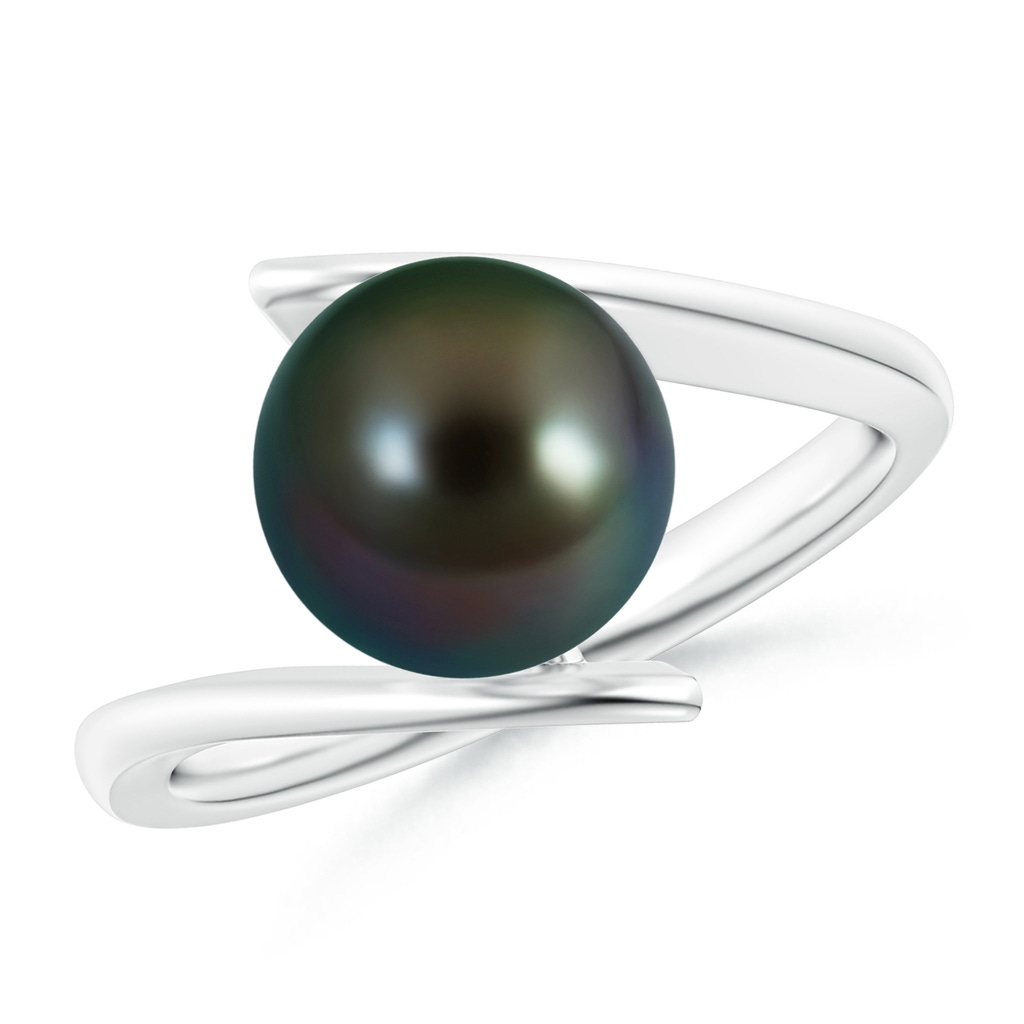9mm AAAA Solitaire Tahitian Pearl Ring with Bypass Shank in White Gold