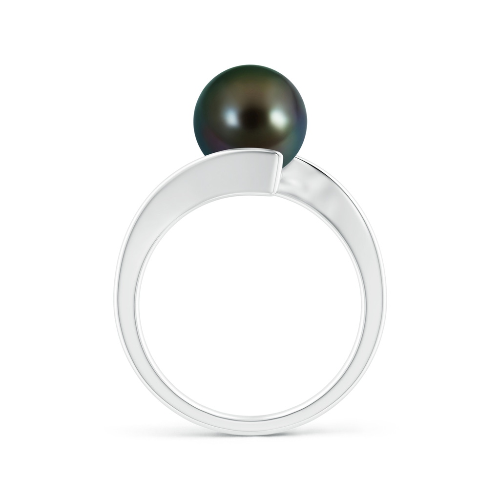 9mm AAAA Solitaire Tahitian Pearl Ring with Bypass Shank in White Gold Side 1