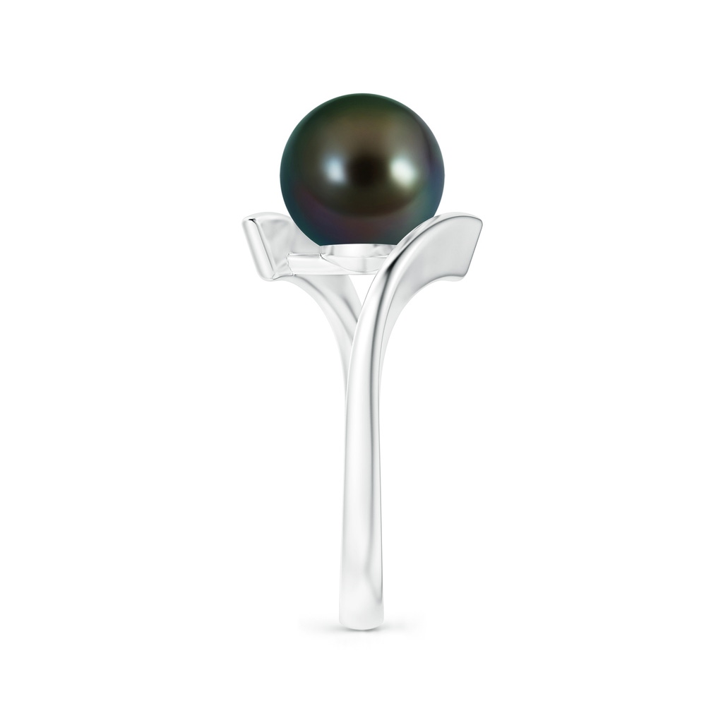 9mm AAAA Solitaire Tahitian Pearl Ring with Bypass Shank in White Gold Side 2