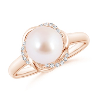 8mm AAA Japanese Akoya Pearl Ring with Braided Diamond Halo in Rose Gold