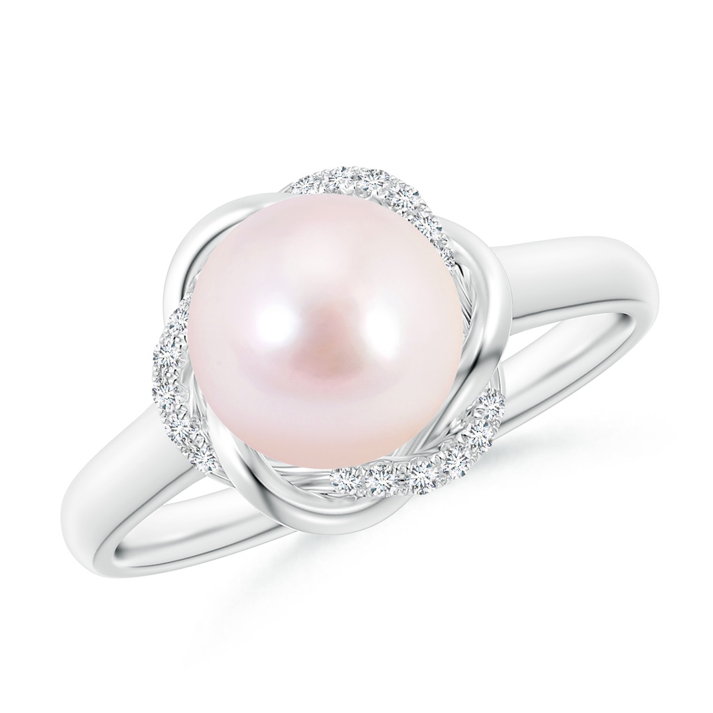 8mm AAAA Japanese Akoya Pearl Ring with Braided Diamond Halo in White Gold